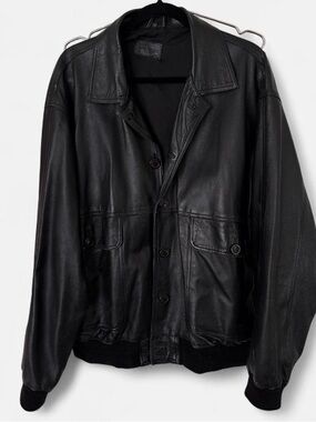 Black Oversized Leather Bomber Jacket
